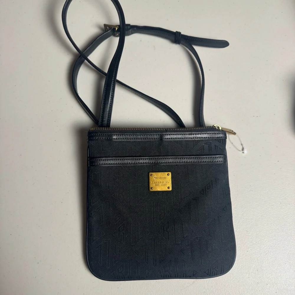 Lauren Ralph Lauren Vintage small Black Messenger Bag with Gold Crossbody